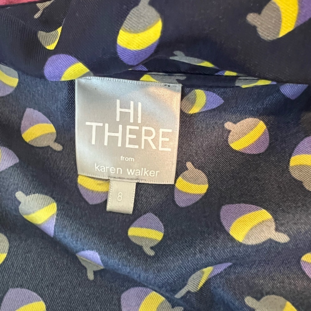 Anthropologie Hi There Karen Walker Dress Size 8 Retro Print Shift Midi Mini - Picture 11 of 12